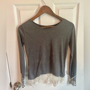 Gray Lace Hem Women's Top